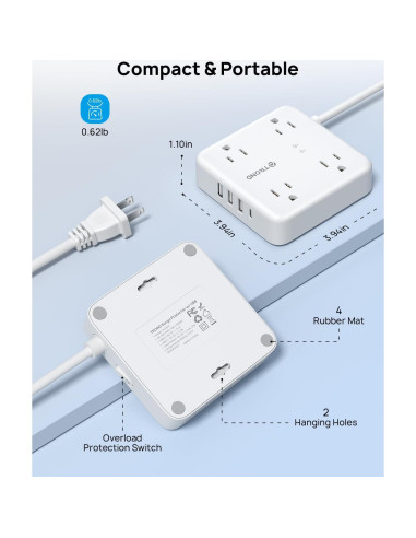 Regleta TROND 2 Enchufes USB-C 1.52m 1440J Montable Blanco