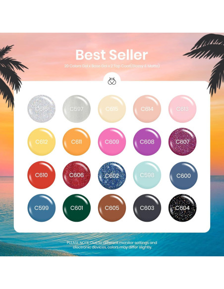 Set de Esmalte en Gel Beetles 20 Colores 5ml con Base y Top Coat Set de Esmalte en Gel Beetles 20 Colores 5ml con Base y Top Coat