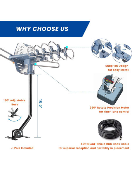 Antena de TV Exterior Aimto-Pro WA-2608, 150 millas, 4K HD Antena de TV Exterior Aimto-Pro WA-2608, 150 millas, 4K HD