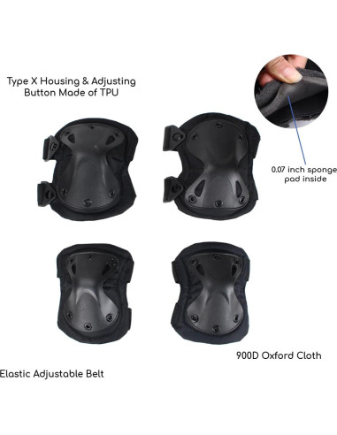 Paquete de 4 Almohadillas Tácticas para Rodillas y Codos KUJOBUY