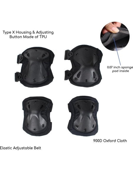 Paquete de 4 Almohadillas Tácticas para Rodillas y Codos KUJOBUY Paquete de 4 Almohadillas Tácticas para Rodillas y Codos KUJOBUY