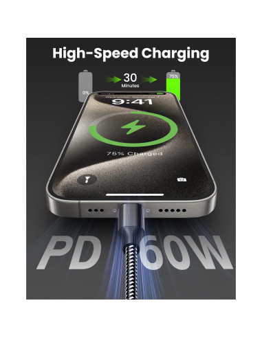 Cable USB C 60W Bkayp Carga Rápida 3 Paquete 10FT