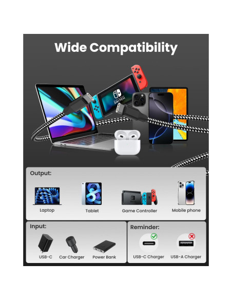 Cable USB C 60W Bkayp Carga Rápida 3 Paquete 10FT Cable USB C 60W Bkayp Carga Rápida 3 Paquete 10FT