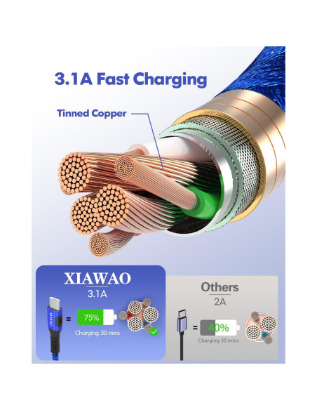 Cable USB a USB C XIAWAO 6-Pack 1.83m y 2.74m Carga Rápida Cable USB a USB C XIAWAO 6-Pack 1.83m y 2.74m Carga Rápida