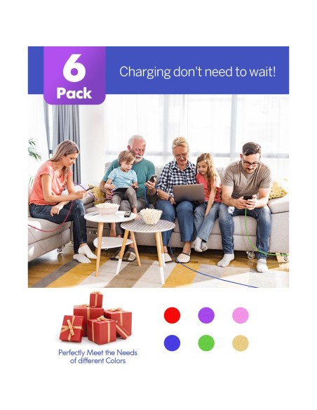 Cable USB a USB C XIAWAO 6-Pack 1.83m y 2.74m Carga Rápida Cable USB a USB C XIAWAO 6-Pack 1.83m y 2.74m Carga Rápida