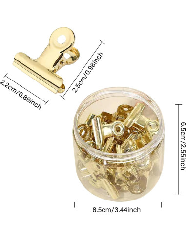 Paquete de 32 Clips Bulldog YUCHIYA Oro 2.16cm para Oficina