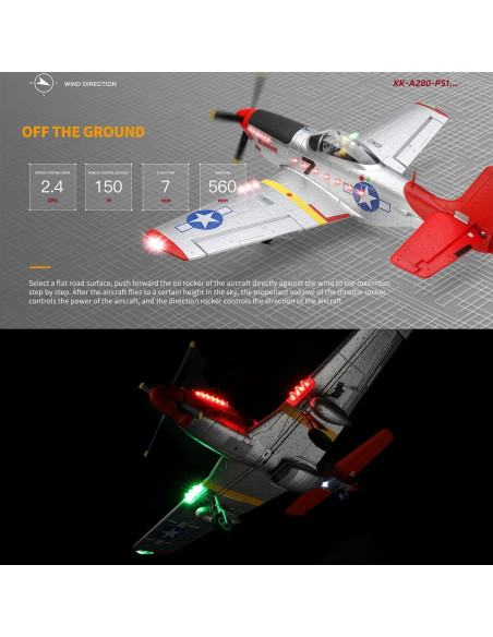 Avión RC P51 Mustang 560mm 4CH con 2 baterías y LED Avión RC P51 Mustang 560mm 4CH con 2 baterías y LED