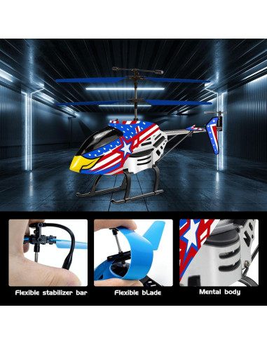 Helicóptero RC Bloolilies Azul Águila 3.5CH LED para Niños