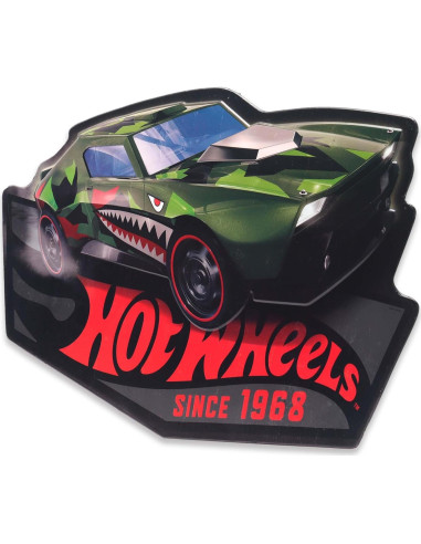 Cartel Metal Embossed Hot Wheels Coche Tiburón Verde 58x39cm