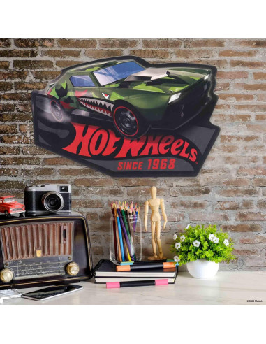 Cartel Metal Embossed Hot Wheels Coche Tiburón Verde 58x39cm