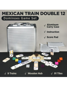 Juego de Dominó Mexicano Queensell Doble 12 con Base de Madera 2