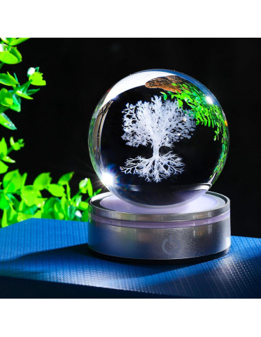 Bola de Cristal 3D Movdyka Árbol de la Vida con Base LED