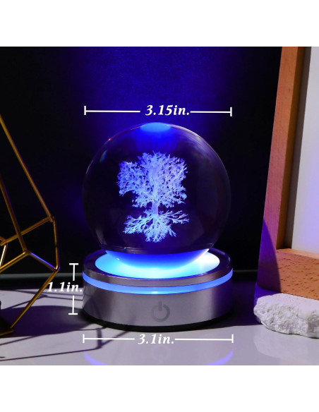 Bola de Cristal 3D Movdyka Árbol de la Vida con Base LED Bola de Cristal 3D Movdyka Árbol de la Vida con Base LED