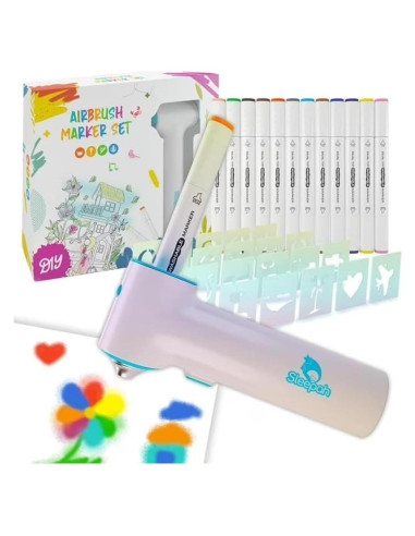 Juego de Marcadores Air Brush Sleepah 12 Colores y 20 Plantillas
