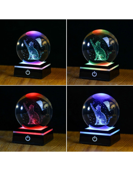 Bola de Cristal 3D Gato YU FENG 8 cm con Luz Colorida Bola de Cristal 3D Gato YU FENG 8 cm con Luz Colorida
