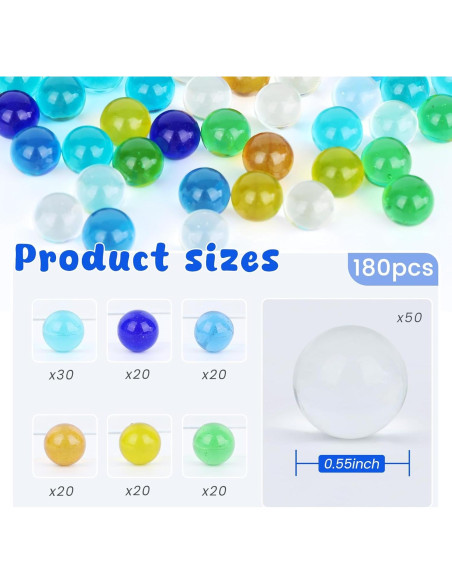 Canicas de vidrio 180PCS 3 Nutrias, 7 colores, 1.4 cm Canicas de vidrio 180PCS 3 Nutrias, 7 colores, 1.4 cm