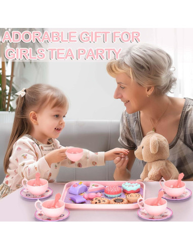 Juego de té de plástico QUN HUI para niñas 3-8 años