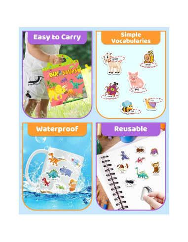 Libros de Pegatinas Reutilizables Benresive 2-4 Años Animales