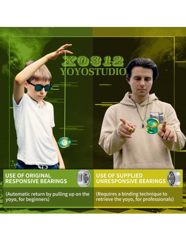 Yoyo Profesional YOYOSTUDIO Amarillo y Verde con Accesorios