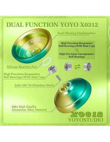 Yoyo Profesional YOYOSTUDIO Amarillo y Verde con Accesorios