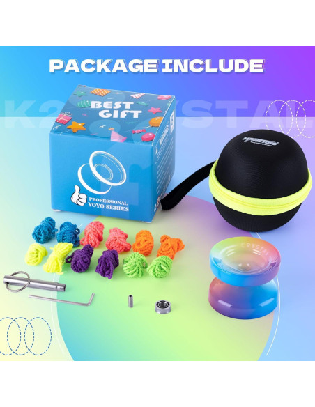 Yoyo K2 Cristal Degradado Amarillo Rosa Azul + 12 Cuerdas Yoyo K2 Cristal Degradado Amarillo Rosa Azul + 12 Cuerdas