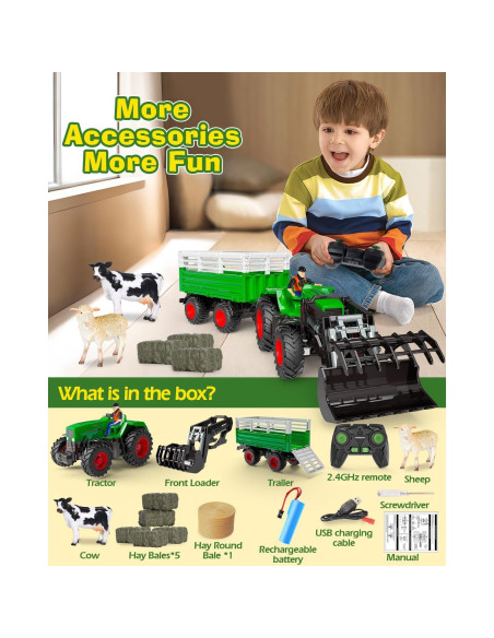 Tractor RC Gohero Verde con Animales y Cargador Frontal Tractor RC Gohero Verde con Animales y Cargador Frontal
