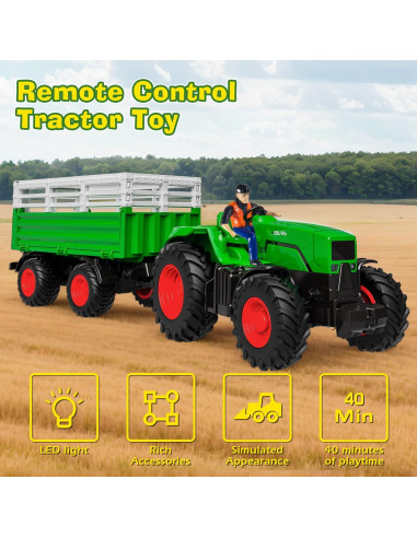 Tractor RC Gohero Verde con Animales y Cargador Frontal