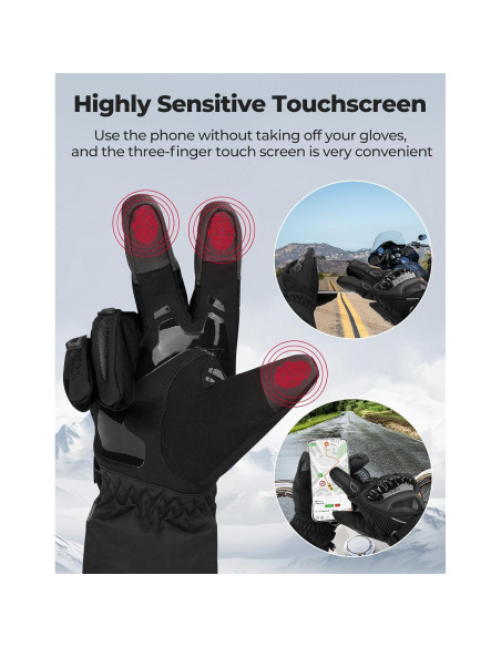 Guantes de Moto KEMIMOTO Invierno Impermeables Táctiles Negros Guantes de Moto KEMIMOTO Invierno Impermeables Táctiles Negros