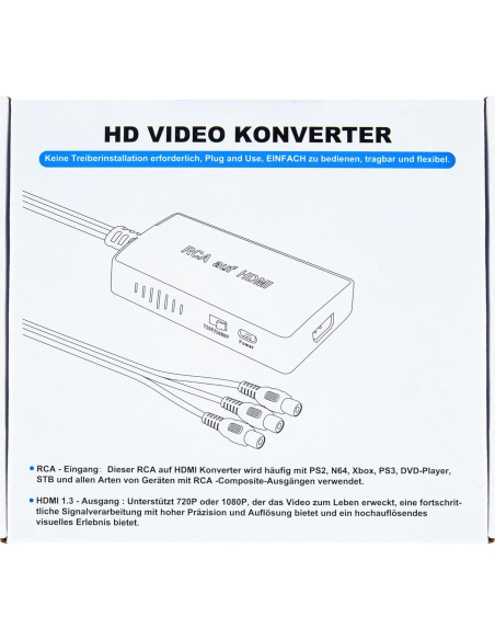 Convertidor AV a HDMI Uhddadi 1080P para PS2 Xbox DVD Convertidor AV a HDMI Uhddadi 1080P para PS2 Xbox DVD