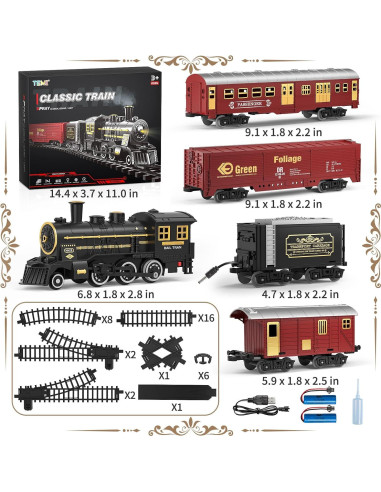 Juego de tren TEMI eléctrico con humo y luces para niños