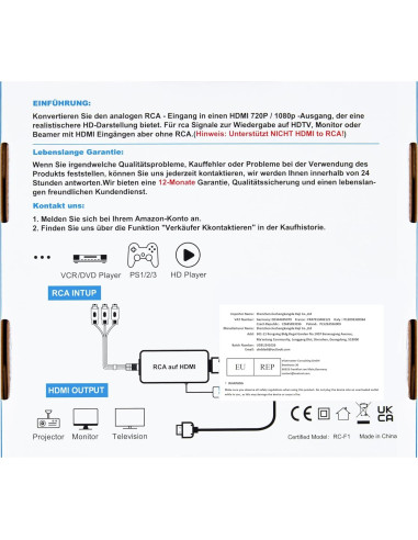 Convertidor AV a HDMI Uhddadi 1080P para PS2 Xbox DVD