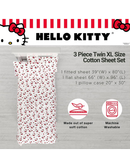 Juego de Sábanas Twin XL Hello Kitty 3 Piezas Algodón Juego de Sábanas Twin XL Hello Kitty 3 Piezas Algodón