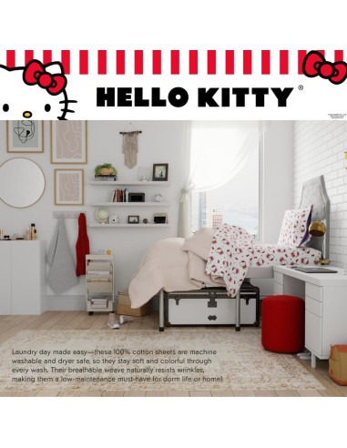 Juego de Sábanas Twin XL Hello Kitty 3 Piezas Algodón