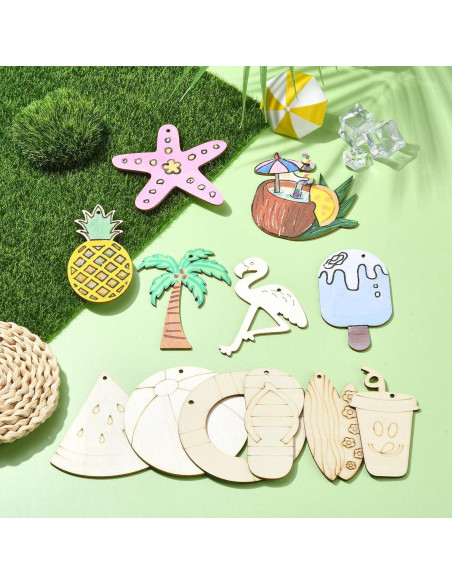 32 Piezas Charms de Madera Tema Playa Gythara para DIY 32 Piezas Charms de Madera Tema Playa Gythara para DIY