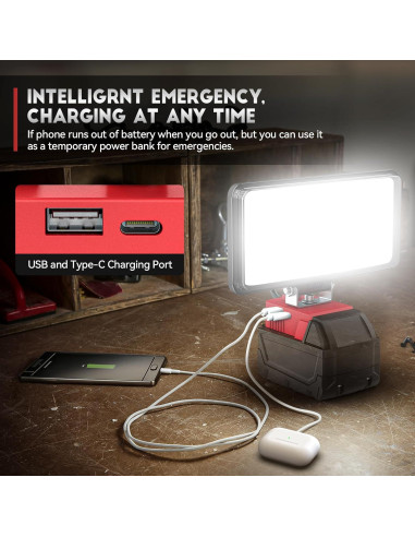 Luz de trabajo LED Ecarke 90W para batería Milwaukee 18V