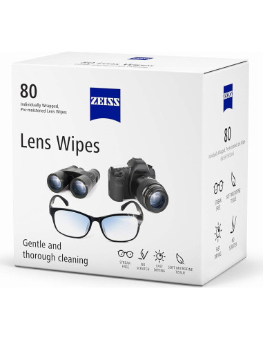 Toallitas de limpieza de lentes ZEISS prehumedecidas 80 unidades