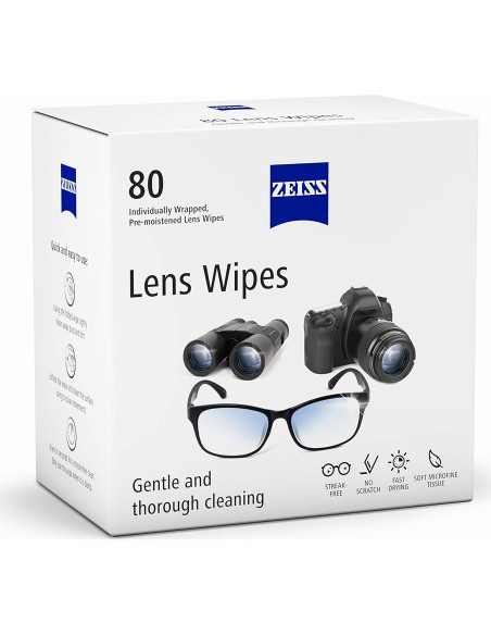 Toallitas de limpieza de lentes ZEISS prehumedecidas 80 unidades Toallitas de limpieza de lentes ZEISS prehumedecidas 80 unidades