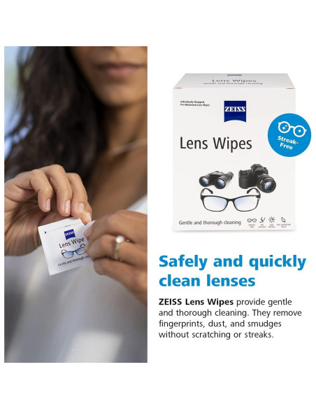 Toallitas de limpieza de lentes ZEISS prehumedecidas 80 unidades Toallitas de limpieza de lentes ZEISS prehumedecidas 80 unidades
