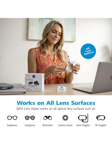 Toallitas de limpieza de lentes ZEISS prehumedecidas 80 unidades