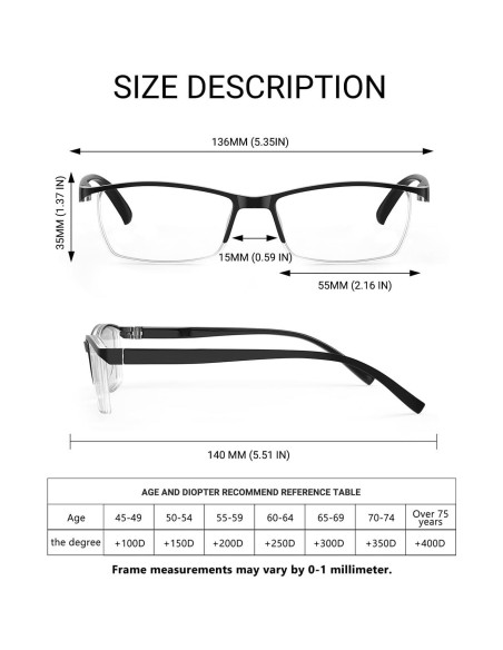 Gafas de lectura TERAISE 4 pcs anti-luz azul 1.5x Gafas de lectura TERAISE 4 pcs anti-luz azul 1.5x