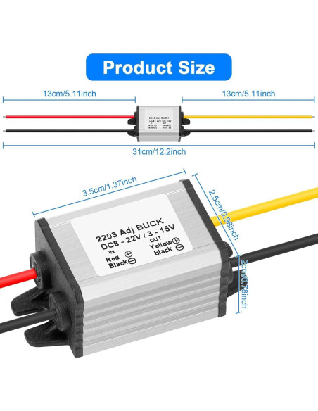 Convertidor Buck DC-DC YELUFT 8-22V a 3-15V 3A Impermeable Convertidor Buck DC-DC YELUFT 8-22V a 3-15V 3A Impermeable