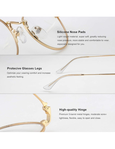 Gafas de Lectura Redondas Metal Oro 1.25x Anti Luz Azul