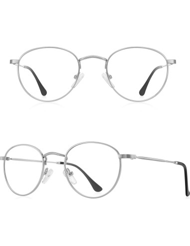 Gafas Redondas de Metal Vintage Anti Luz Azul 1.75x Plata