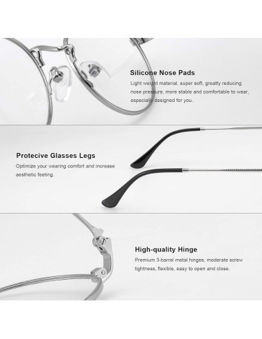 Gafas Redondas Metal Antiluz Azul Vintage 48mm Plata/Negro