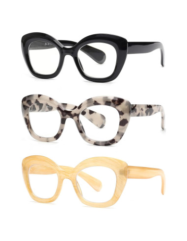 Gafas de lectura JM Cat-Eye para mujeres - 3 pares con filtro UV