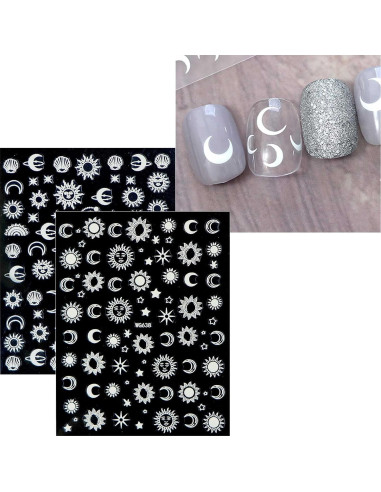 Pegatinas de Uñas Autoadhesivas JMEOWIO 10 Hojas Diseño Luna Estrella