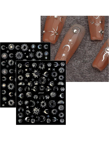 Pegatinas de Uñas Autoadhesivas JMEOWIO 10 Hojas Diseño Luna Estrella