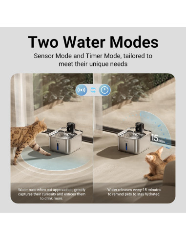 Fuente de Agua Inalámbrica para Gatos DownyPaws 3L Acero Inoxidable