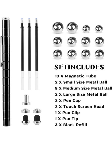 Lápiz Antiestrés LARAH Negro con 13 Anillos y 10 Bolas Lápiz Antiestrés LARAH Negro con 13 Anillos y 10 Bolas