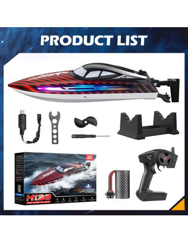 Barco RC Jogpun H138 30KMH con 7 Modos de Luz Rojo